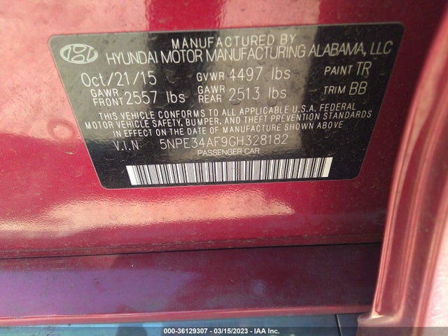Hyundai Sonata 2.4l Sport 2016 5NPE34AF9GH328182 Image 10