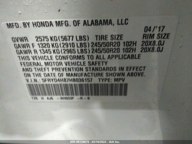 Acura Mdx W/advance Pkg 2017 5FRYD4H87HB036157 Image 9