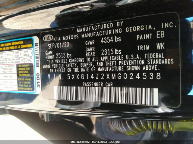 5XXG14J2XMG024538 KIA K5 LXS
