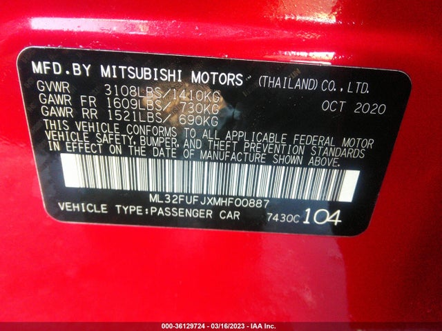 ML32FUFJXMHF00887 Mitsubishi Mirage G4 Es/le/carbonite Edition