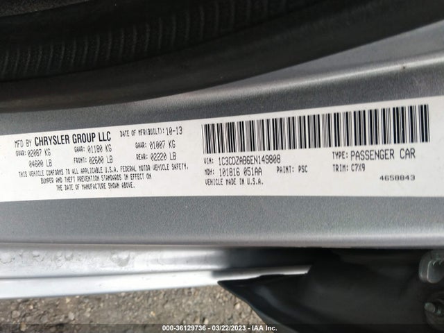 Dodge AVENGER SE 2014 1C3CDZAB6EN149808 Image 9