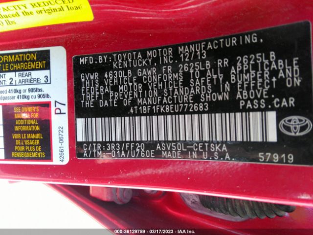 4T1BF1FK8EU772683 Toyota Camry L/le/xle/se/se Sport