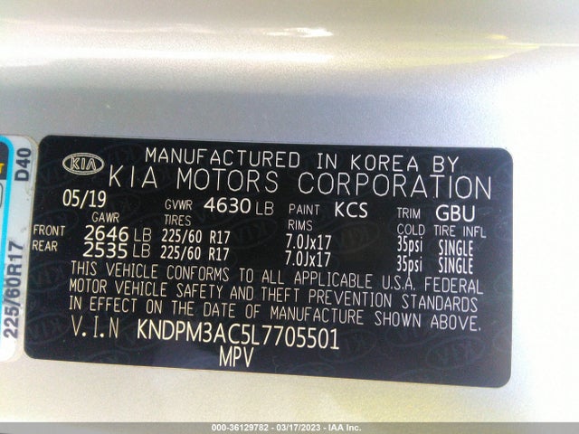 2020 KIA SPORTAGE LX VIN: KNDPM3AC5L7705501