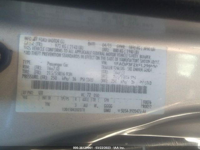1FADP3F2XFL295600 Ford FOCUS SE