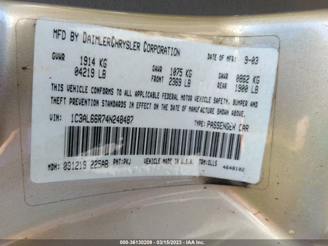 1C3AL66R74N248487 Chrysler Sebring Limited