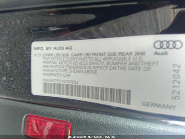 WAUFACF51NA019053 Audi A5 Sportback S Line Premium Plus
