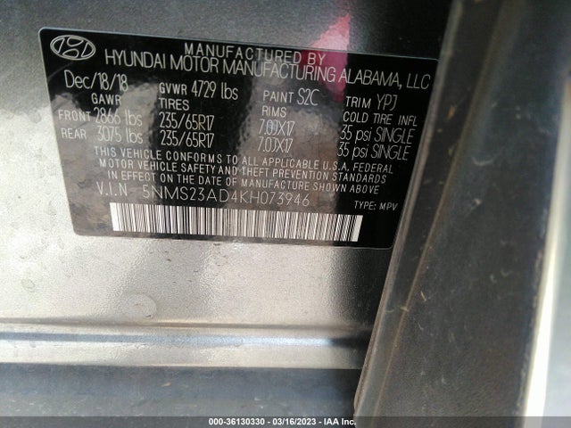 Hyundai Santa Fe Se 2019 5NMS23AD4KH073946 Image 9