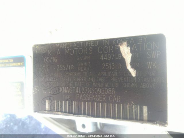 KNAGT4L37G5095086 KIA Optima Lx