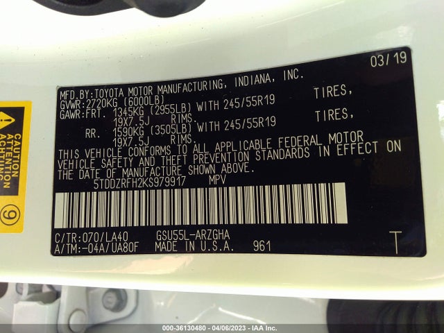 Toyota Highlander Limited Platinum 2019 5TDDZRFH2KS979917 Image 9