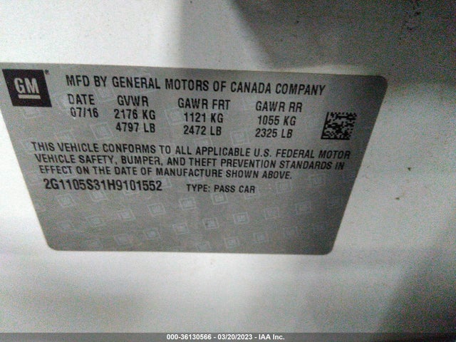 Chevrolet IMPALA LT 2017 2G1105S31H9101552 Image 9