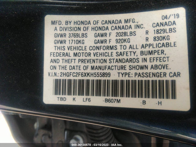 Honda Civic Sedan Lx 2019 2HGFC2F6XKH555899 Image 9