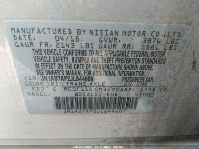 3N1AB7AP2JL644609 Nissan SENTRA SV