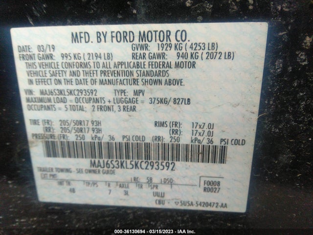 2019 Ford Ecosport, VIN: MAJ6S3KL5KC293592