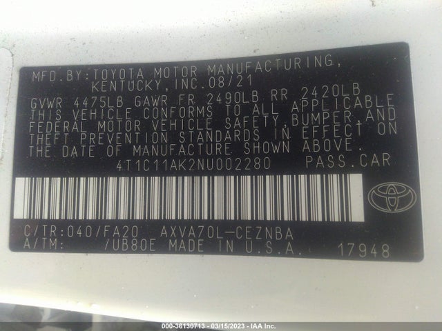 Toyota CAMRY LE 2022 4T1C11AK2NU002280 Image 11