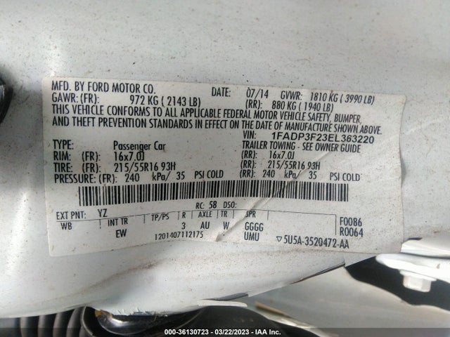 Ford FOCUS SE 2014 1FADP3F23EL363220 Image 10