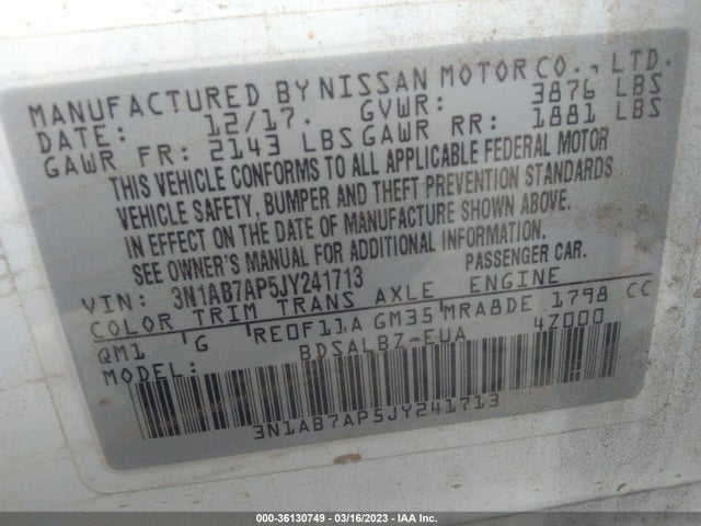Nissan SENTRA S 2018 3N1AB7AP5JY241713 Image 10