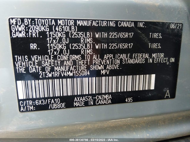 Toyota Rav4 Xle 2021 2T3W1RFV4MW155084 Image 10