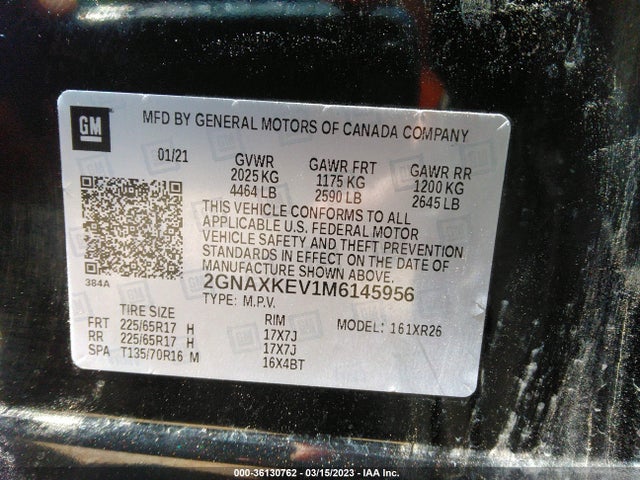 Chevrolet EQUINOX LT 2021 2GNAXKEV1M6145956 Image 9