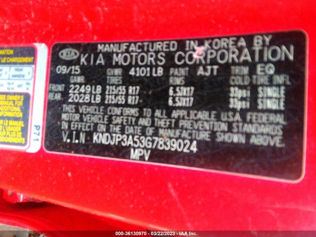KIA SOUL + 2016 KNDJP3A53G7839024 Image 9