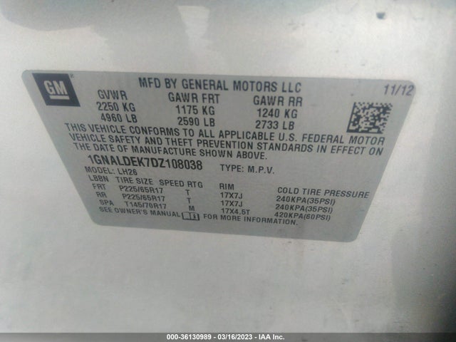 Chevrolet EQUINOX LT 2013 1GNALDEK7DZ108038 Image 10