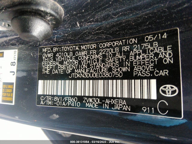 Toyota Prius Four/five/three/one/two 2014 JTDKN3DU0E0380750 Image 9