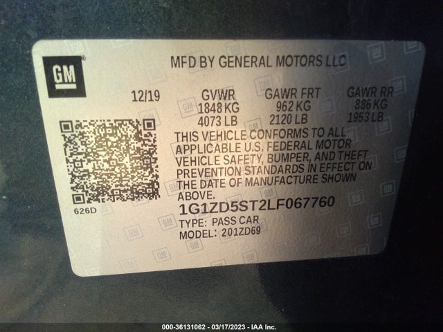 Chevrolet MALIBU LT 2020 1G1ZD5ST2LF067760 Image 9