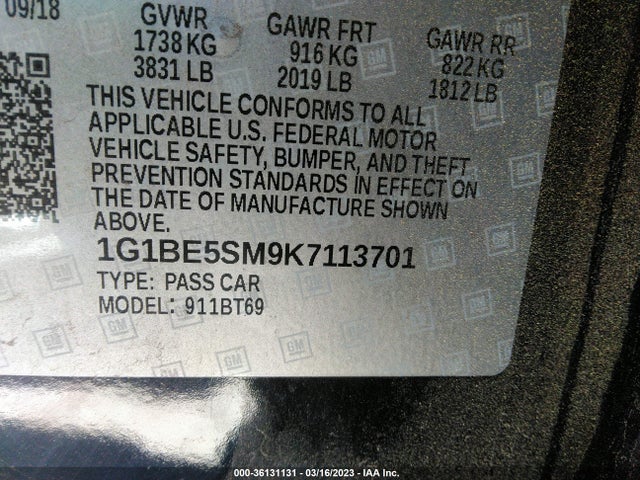Chevrolet CRUZE LT 2019 1G1BE5SM9K7113701 Image 10