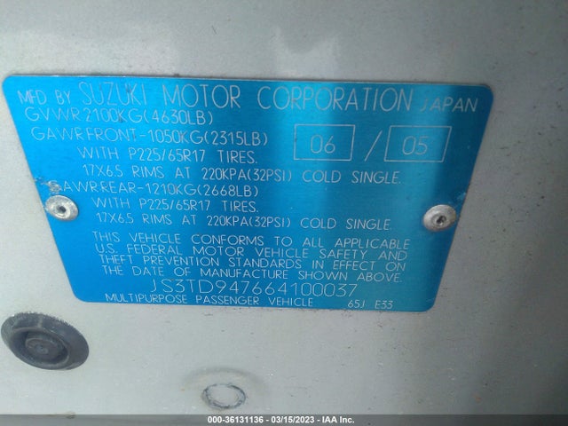 JS3TD947664100037 Suzuki Grand Vitara Luxury