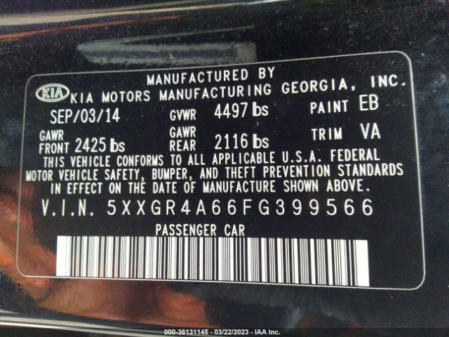 5XXGR4A66FG399566 KIA Optima Sxl Turbo