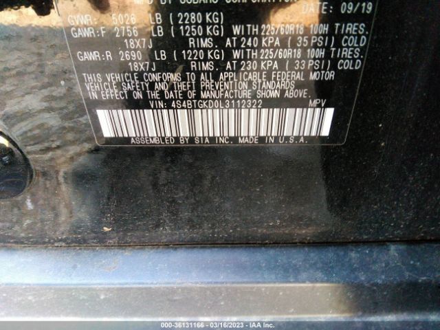 4S4BTGKD0L3112322 Subaru Outback Onyx Edition Xt
