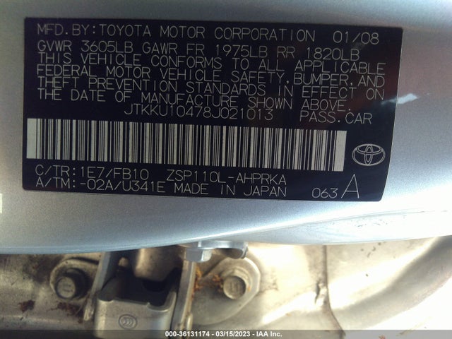 2008 SCION XD VIN: JTKKU10478J021013