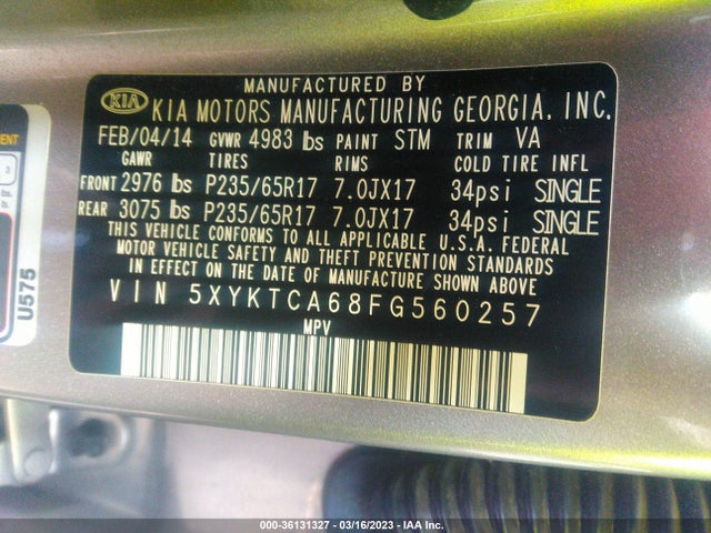 KIA SORENTO LX 2015 5XYKTCA68FG560257 Image 10