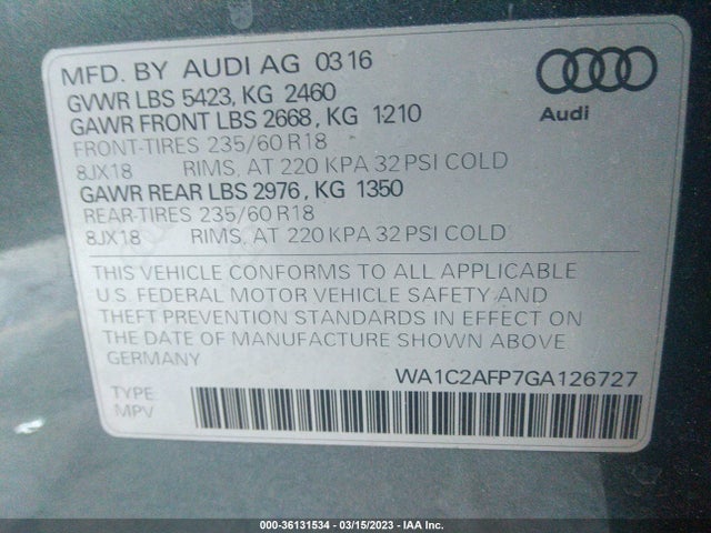 WA1C2AFP7GA126727 Audi Q5 PREMIUM