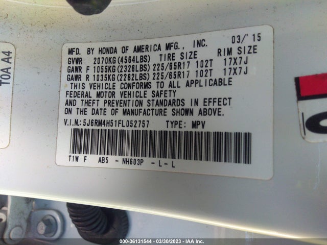 Honda CR-V EX 2015 5J6RM4H51FL052757 Image 9