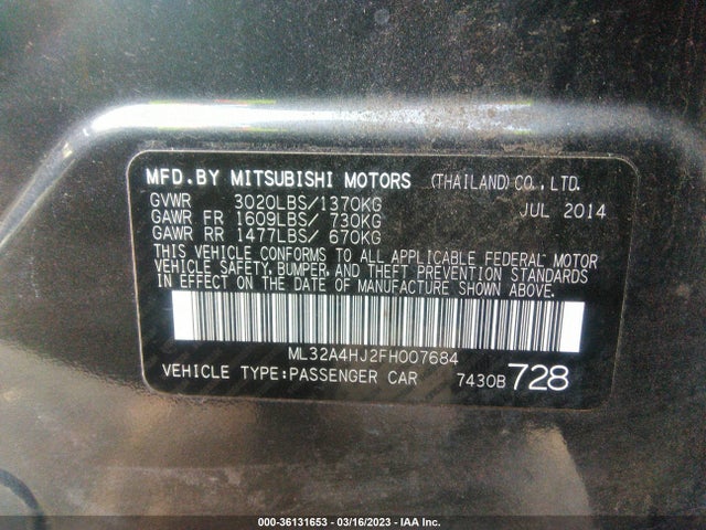 ML32A4HJ2FH007684 Mitsubishi Mirage Es/rf
