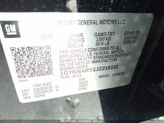 1GYKNARS1JZ216161 Cadillac Xt5 Fwd