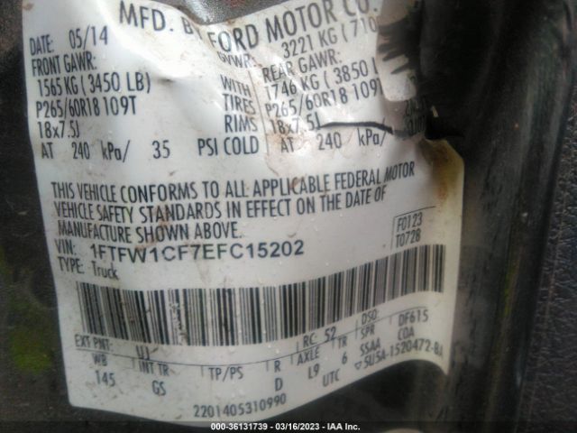 1FTFW1CF7EFC15202 Ford F-150 Xl/stx/xlt/fx2/lariat