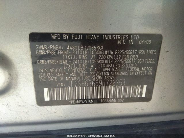 JF2SH63689H722353 Subaru Forester X W/prem/all-weather