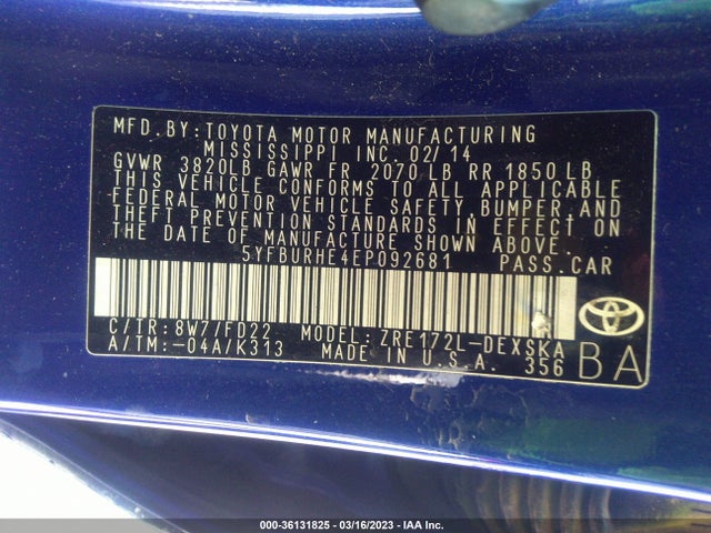 Toyota Corolla L/le/s/s Plus/le Plus 2014 5YFBURHE4EP092681 Image 9