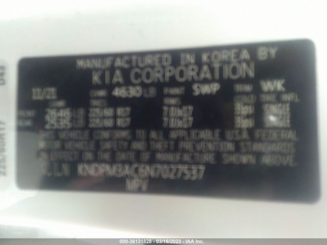 KNDPM3AC6N7027537 KIA Sportage Lx