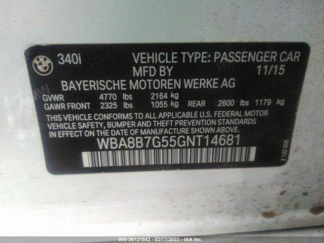 WBA8B7G55GNT14681 BMW 3 Series 340i Xdrive