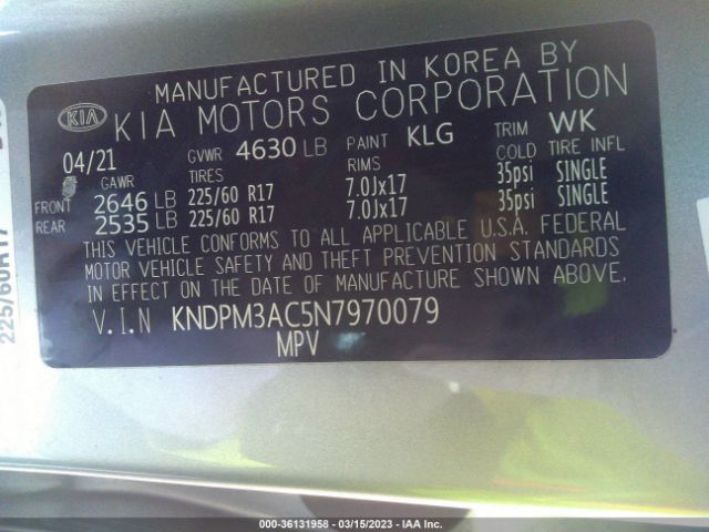KNDPM3AC5N7970079 KIA Sportage Lx