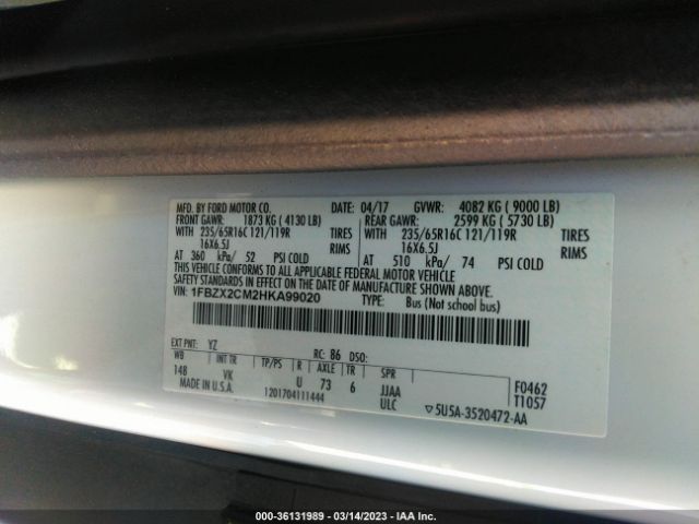 1FBZX2CM2HKA99020 Ford Transit Wagon Xl/xlt