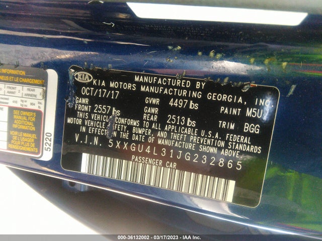 2018 Kia Optima, VIN: 5XXGU4L31JG232865