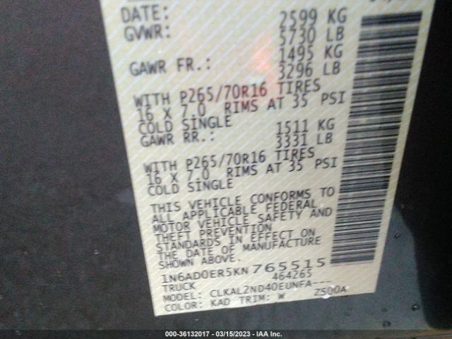 1N6AD0ER5KN765515 Nissan Frontier Sv
