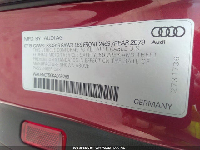 WAUENCF50KA069289 Audi A5 Sportback Premium Plus