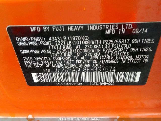 JF2GPAGC8EH337574 Subaru Xv Crosstrek Limited