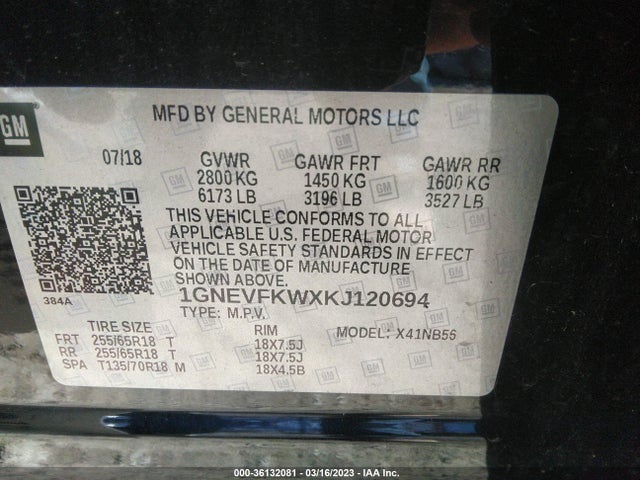 Chevrolet Traverse Ls 2019 1GNEVFKWXKJ120694 Image 10