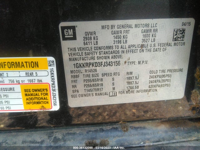 GMC ACADIA SLE 2015 1GKKRPKD3FJ343156 Image 9