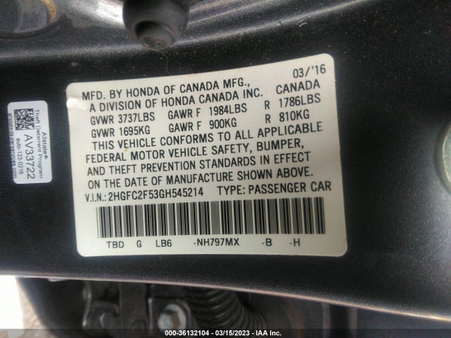 Honda Civic Sedan Lx 2016 2HGFC2F53GH545214 Image 9